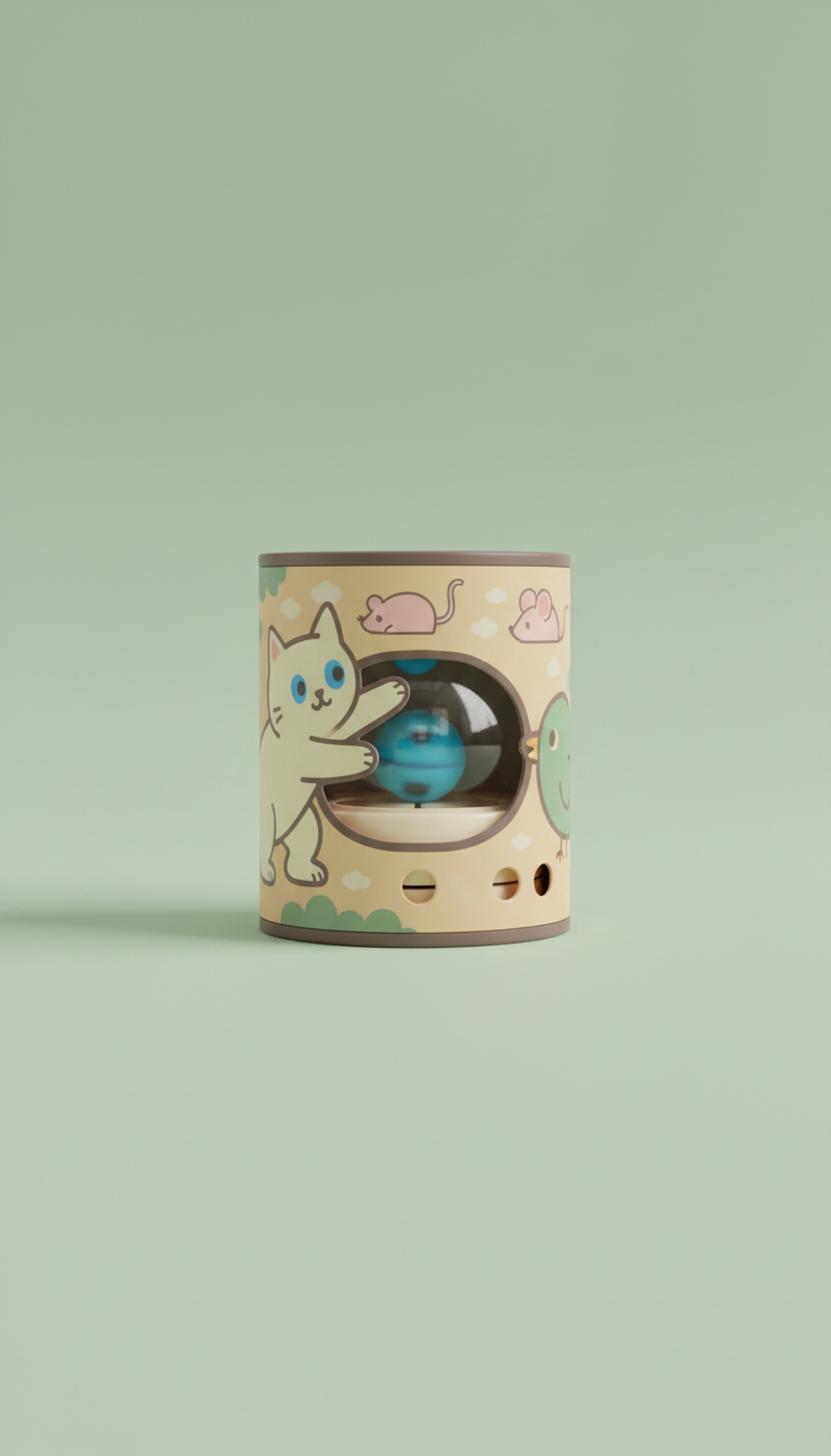 Juguete interactivo para gato con empaque ilustrado
